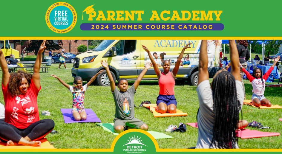 adults and children doing yoga poses outside